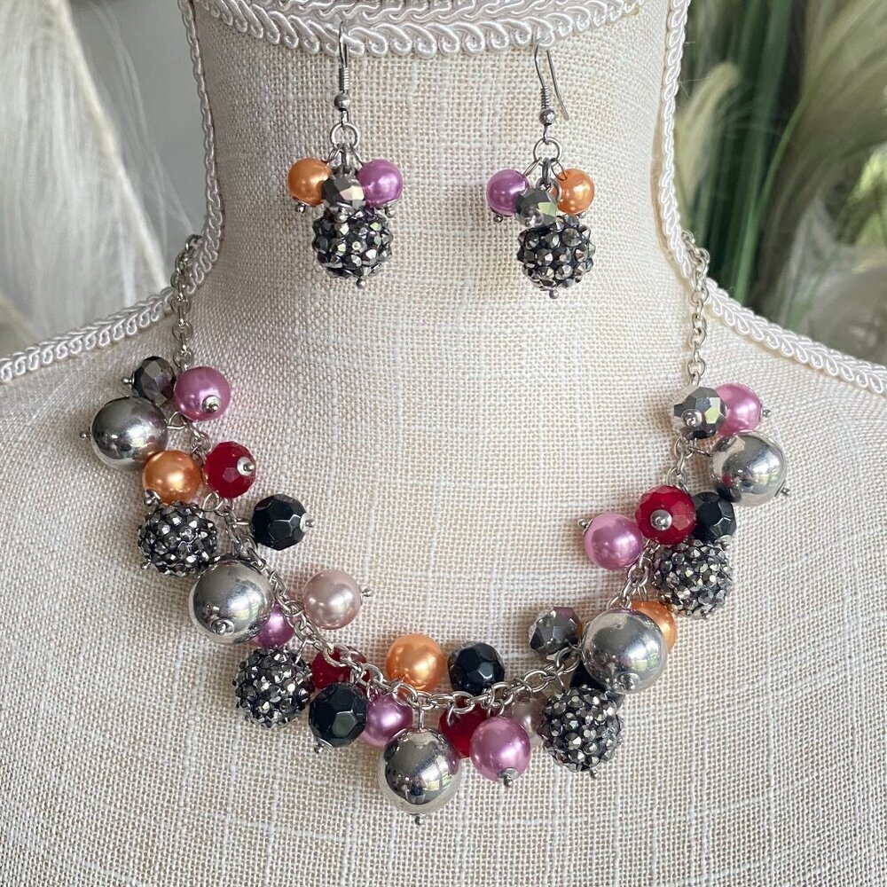 Colourful Symphony Of Beads Necklace Bib & Earrings Set​​​